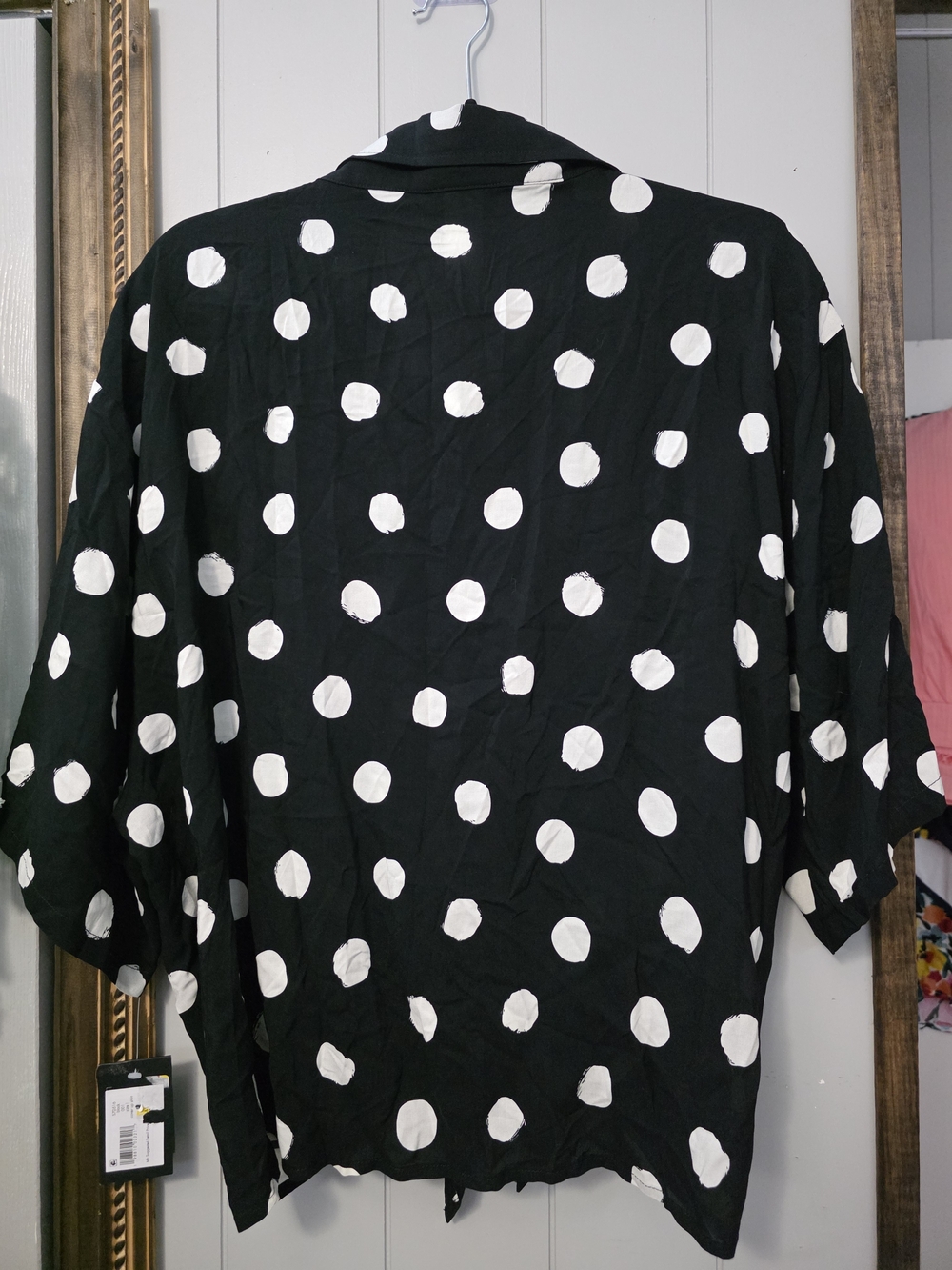 kate spade Black with White Polka Dot Tie-Front Button-Down Shirt - Picture 4 of 5